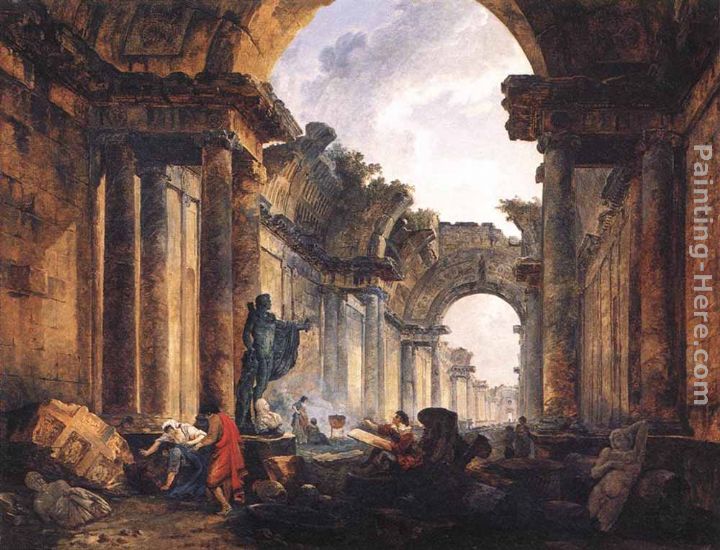 Imaginary View of the Grande Galerie in the Louvre in Ruins painting - Hubert Robert Imaginary View of the Grande Galerie in the Louvre in Ruins art painting